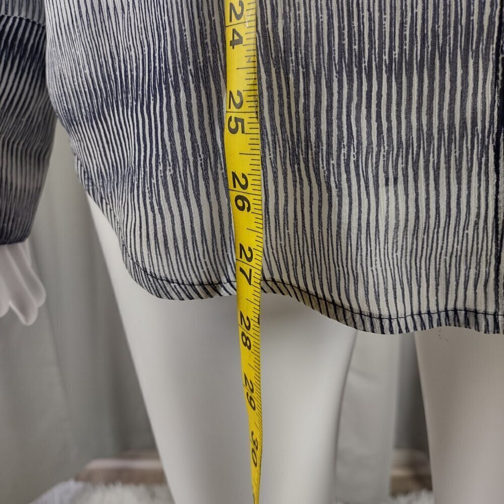 Banana Republic Ruffle Front Sheer Long Sleeve Blouse Blue White Striped Size S - Picture 5 of 11